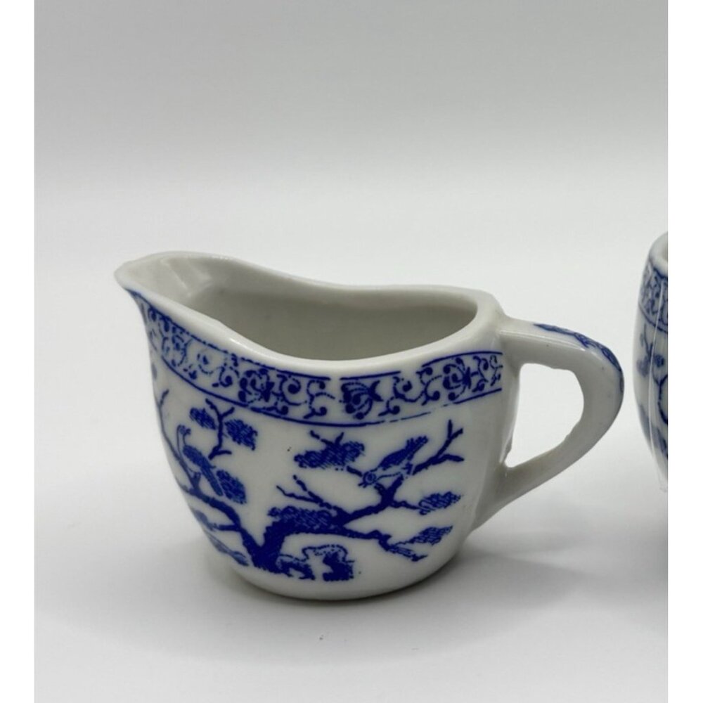 Vtg Miniature blue and white 8 PCs tea set Tea Pot Sugar Creamer Plate - Picture 7 of 8